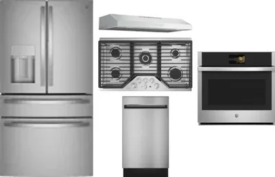 5 Piece Package Includes Refrigerator, Cooktop, Wall Oven, Hood And Dishwasher